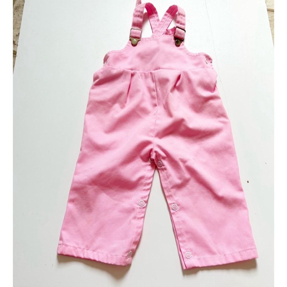 Girls Vintage 70’s Cotton-Blend Overalls 18 Months Retro Petal Pink